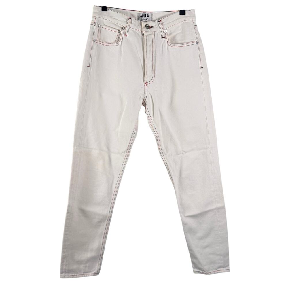 AGOLDE White Rainbow Contrast Stitching High Rise Straight Jeans 26 Button Fly